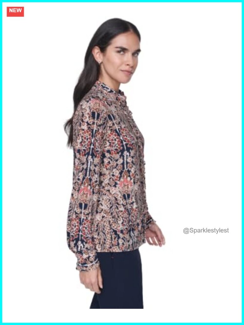 Long Sleeve Button Up Ruffle Placket Blouse - Picture 2 of 5